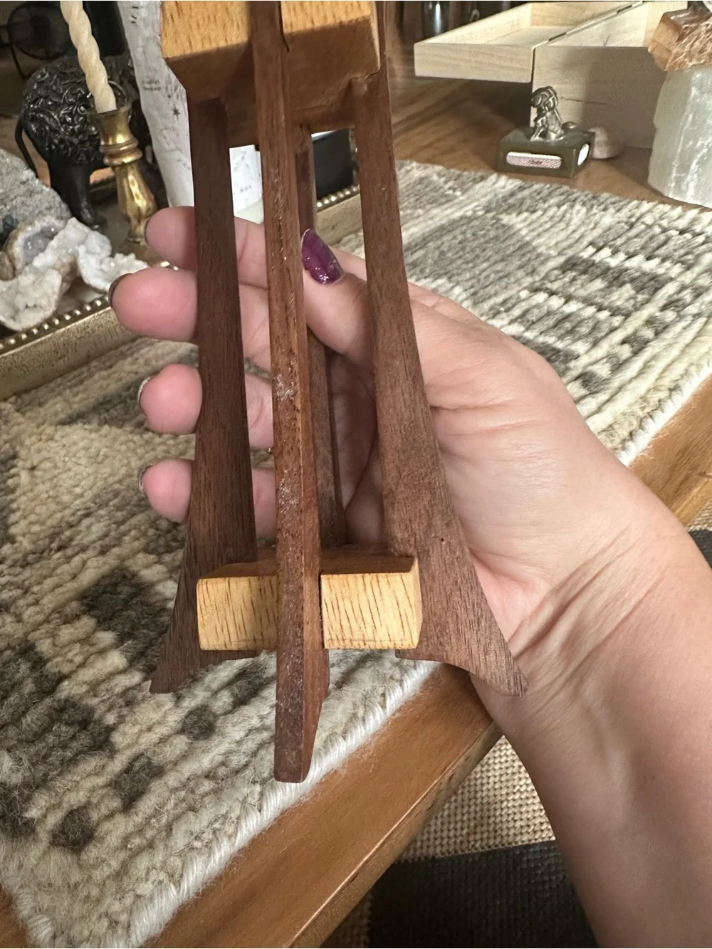 Vintage MCM Two-Tone Wood Candle Holders set of 3 small chip minor wear 3 5 7”